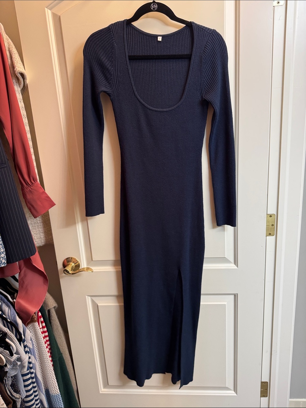 Ribbed Long Sleeve Navy Maxi Dress